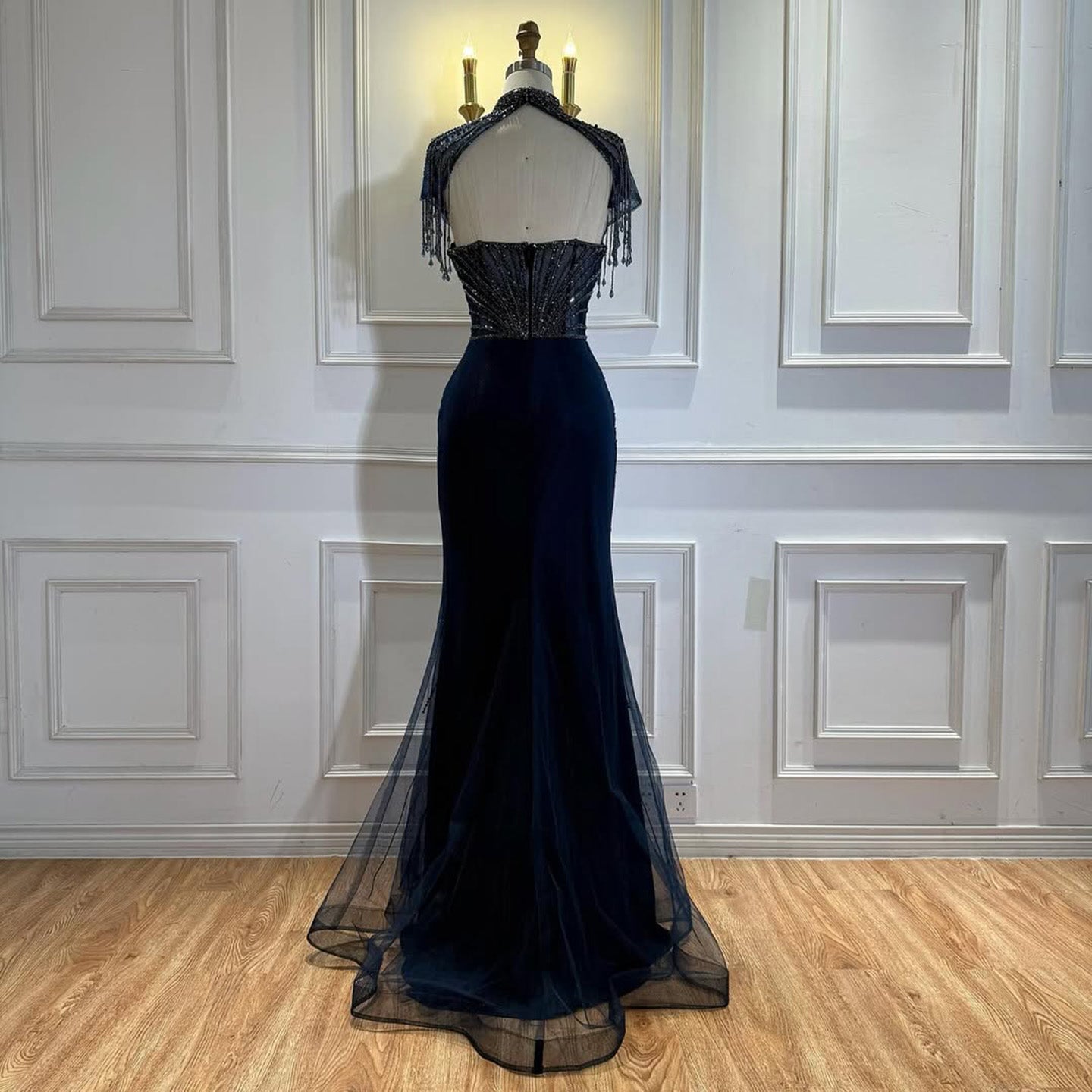 Luxury Nude Beaded Mermaid Evening Dress with Overskirt LA73182 - SERENE  HILL