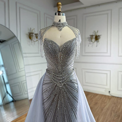 Luxury Nude Beaded Mermaid Evening Dress with Overskirt LA73182 - SERENE  HILL