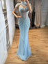 Luxury Nude High Neck Beaded Tassel Mermaid Evening Dress LA73183A SERENE HILL