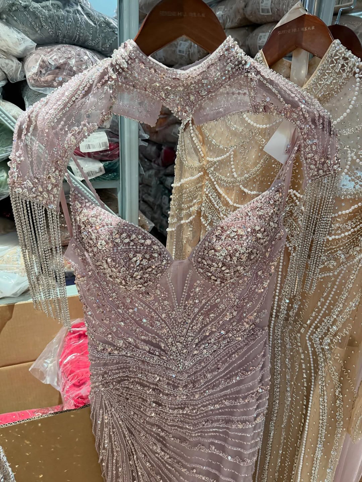 Luxury Pink Beaded Tassel Mermaid Evening Dress Long Gown LA73184