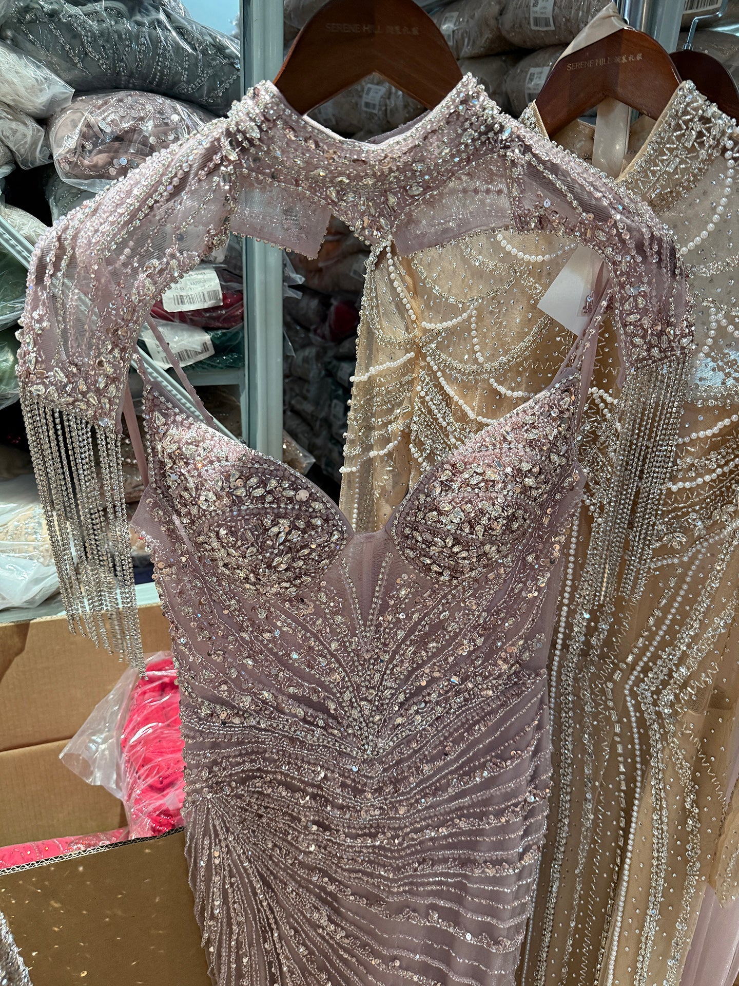 Luxury Nude Tassel Beaded Mermaid Evening Dress LA73184A SERENE HILL
