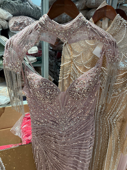 Luxury Nude Tassel Beaded Mermaid Evening Dress LA73184A SERENE HILL