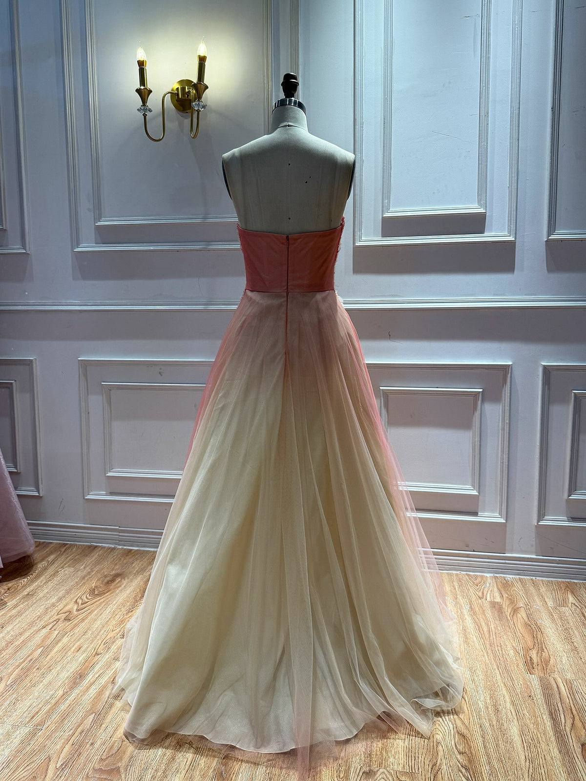 Romantic Peach Beaded Strapless Prom Dress LA73185A