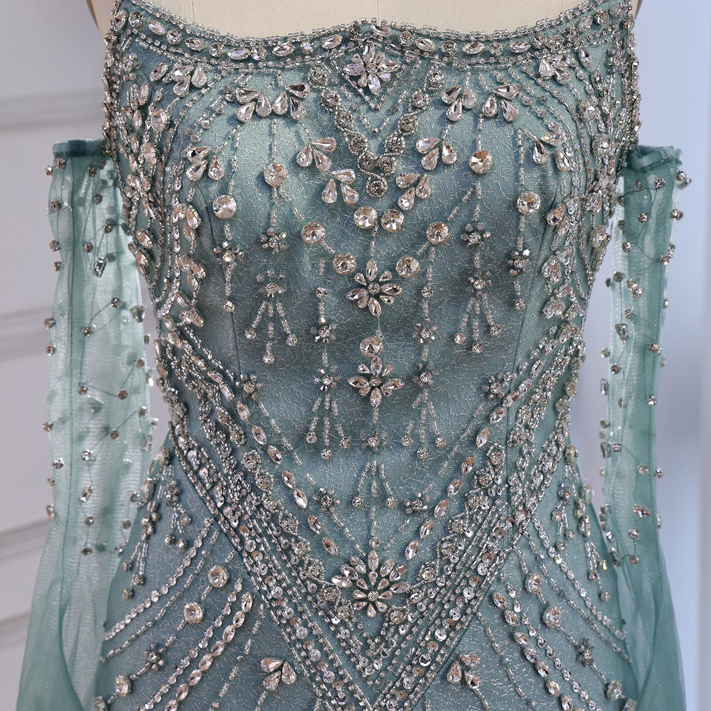Luxury Caramel Crystal Beaded Mermaid Evening Gown with Gloves LA73186