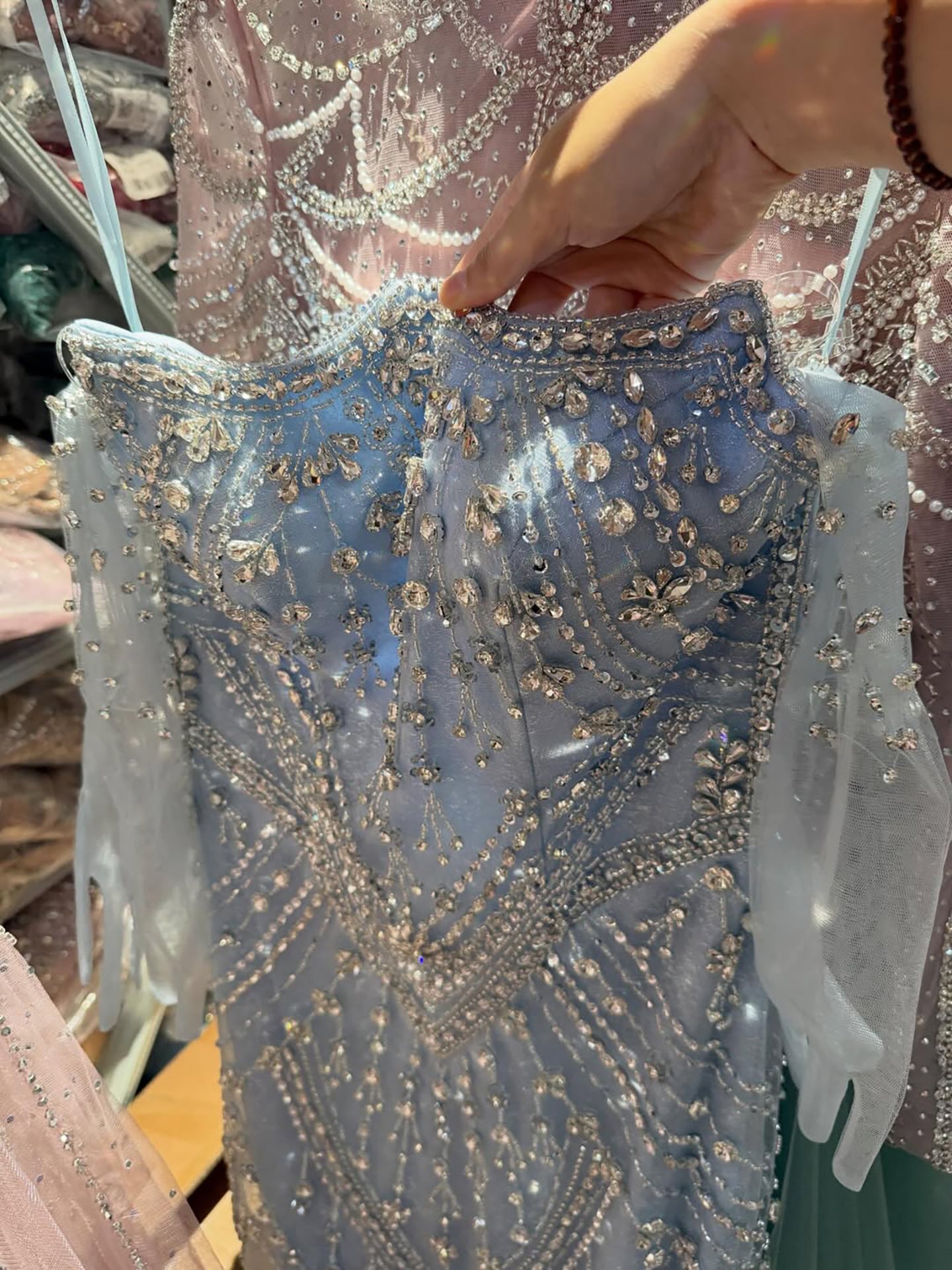 Luxury Caramel Crystal Beaded Mermaid Evening Gown with Gloves LA73186