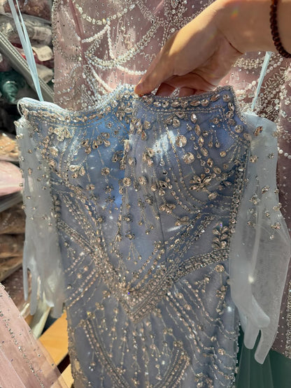 Luxury Caramel Crystal Beaded Mermaid Evening Gown with Gloves LA73186