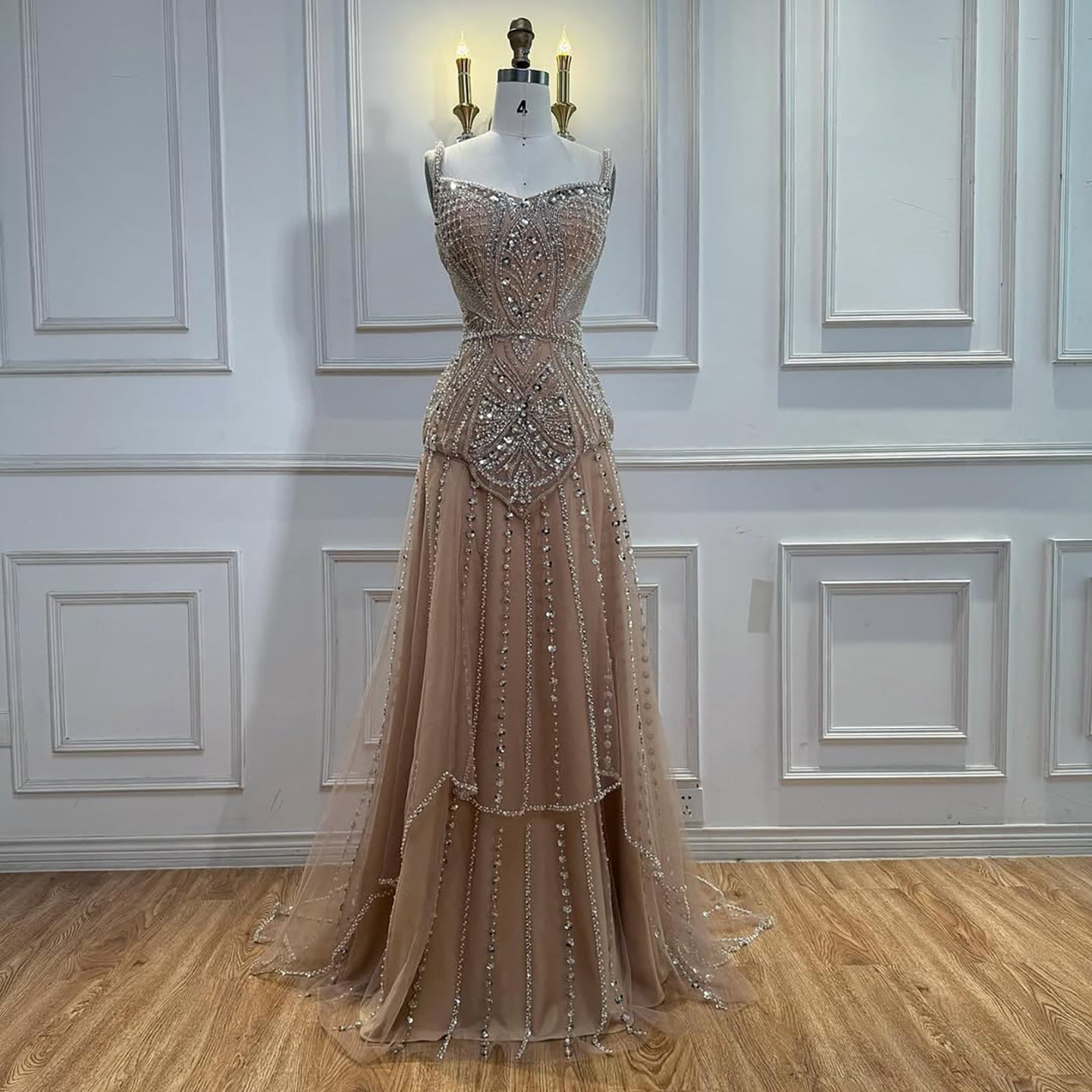 Luxury Nude Beaded A-Line Evening Dress for Women Party LA73189A - SERENE  HILL