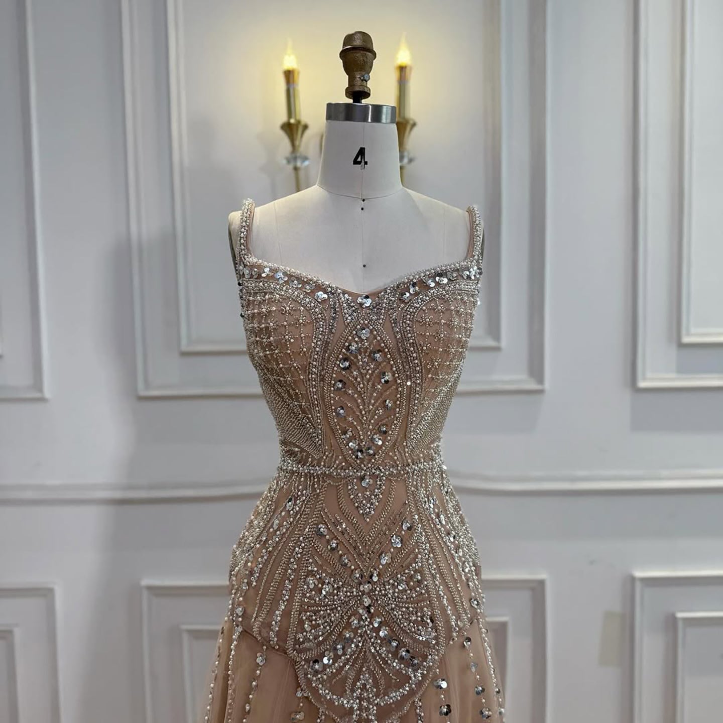Luxury Nude Beaded A-Line Evening Dress for Women Party LA73189A - SERENE  HILL