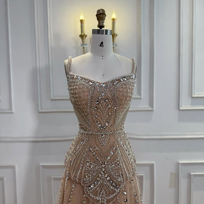 Luxury Nude Beaded A-Line Evening Dress for Women Party LA73189A - SERENE  HILL