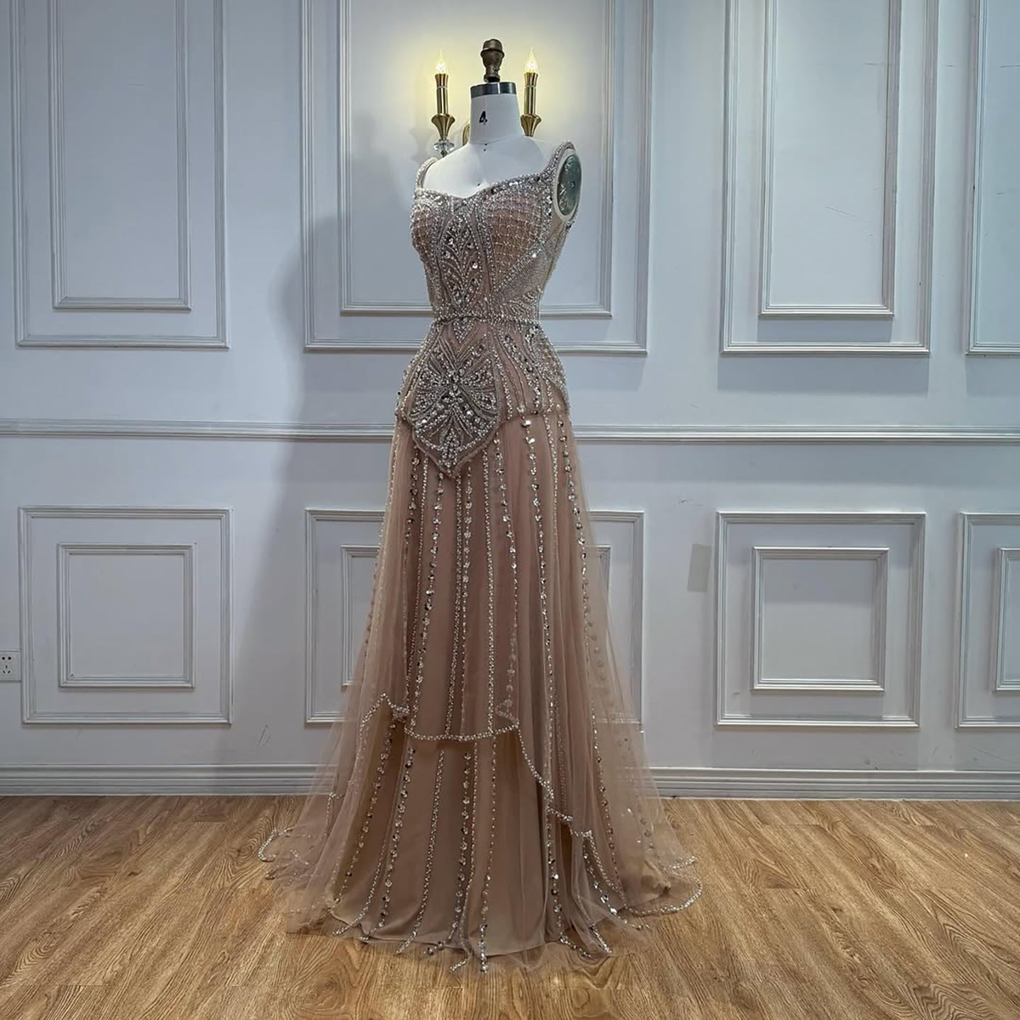 Luxury Nude Beaded A-Line Evening Dress for Women Party LA73189A - SERENE  HILL
