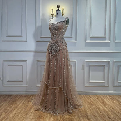 Luxury Nude Beaded A-Line Evening Dress for Women Party LA73189A - SERENE  HILL