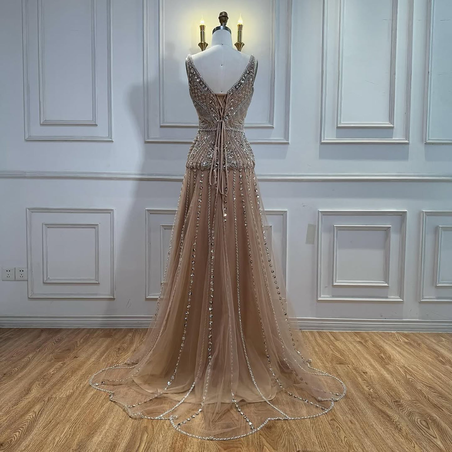 Luxury Nude Beaded A-Line Evening Dress for Women Party LA73189A - SERENE  HILL