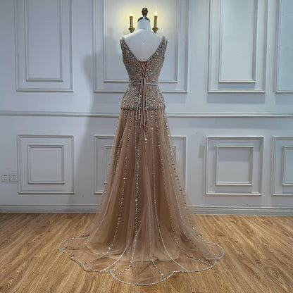 Luxury Nude Beaded A-Line Evening Dress for Women Party LA73189A - SERENE  HILL