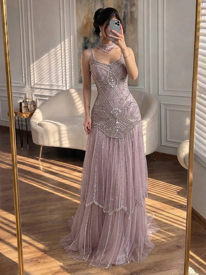 Luxury Turquoise Arabic Mermaid Beaded Evening Dress LA73189B SERENE HILL