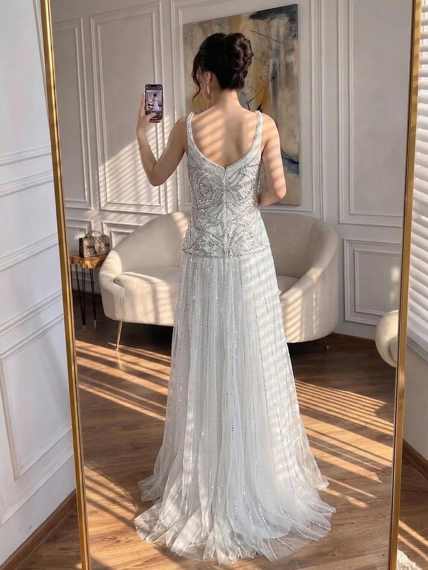 Luxury Nude Spaghetti Strap Beaded A-Line Evening Dress LA73189C - SERENE  HILL