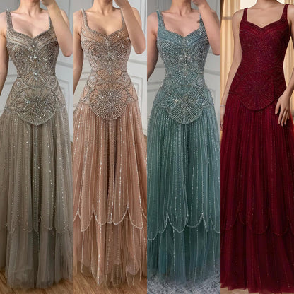 Luxury Nude Spaghetti Strap Beaded A-Line Evening Dress LA73189C - SERENE  HILL