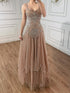 Luxury Nude Spaghetti Strap Beaded A-Line Evening Dress LA73189C - SERENE  HILL