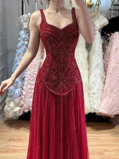 Luxury Nude Spaghetti Strap Beaded A-Line Evening Dress LA73189C - SERENE  HILL