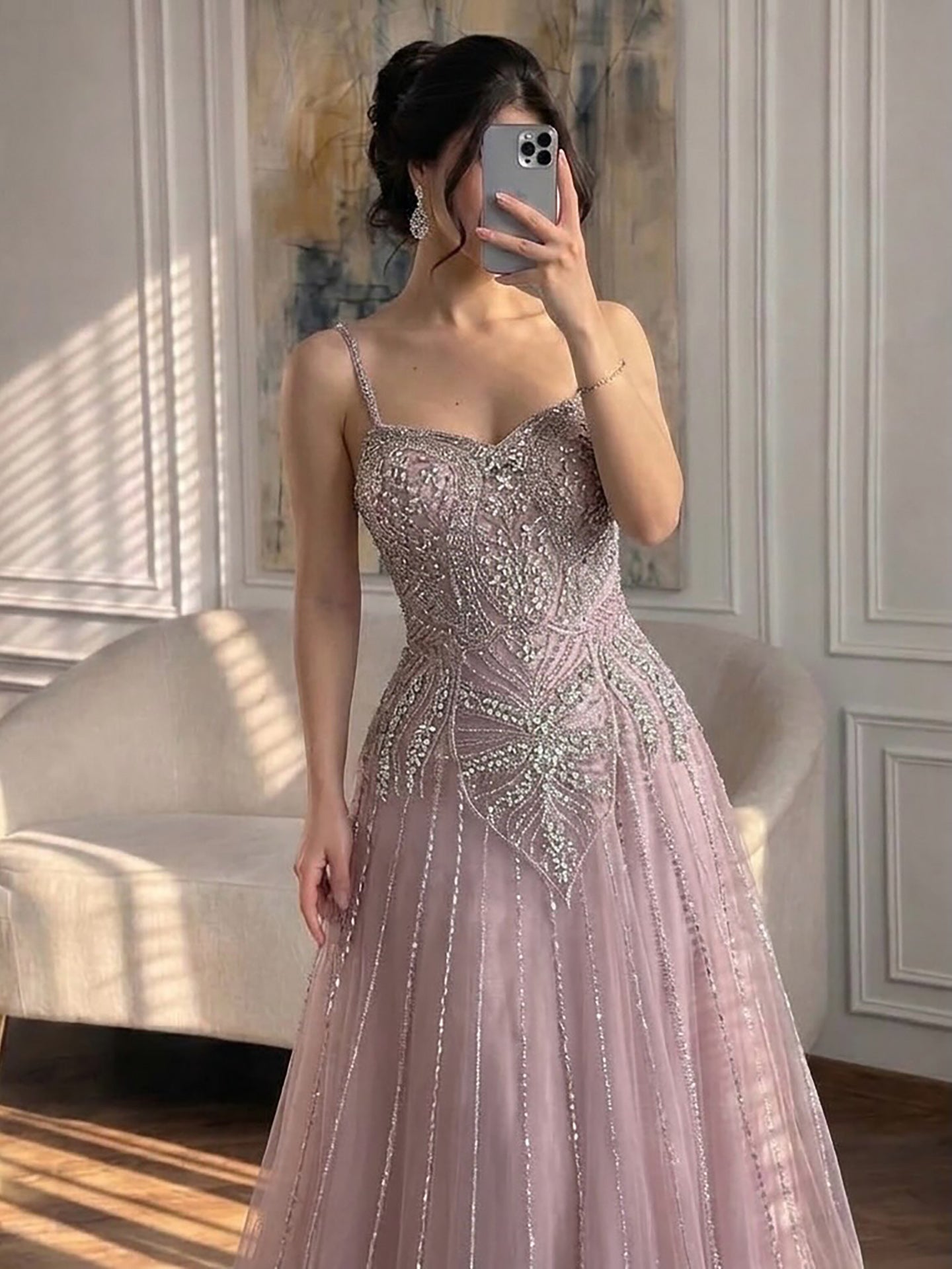 Luxury Nude Beaded A Line Evening Dress Spaghetti Strap LA73189D SERENE HILL