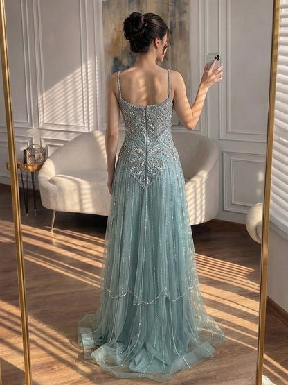 Luxury Nude Beaded A Line Evening Dress Spaghetti Strap LA73189D SERENE HILL
