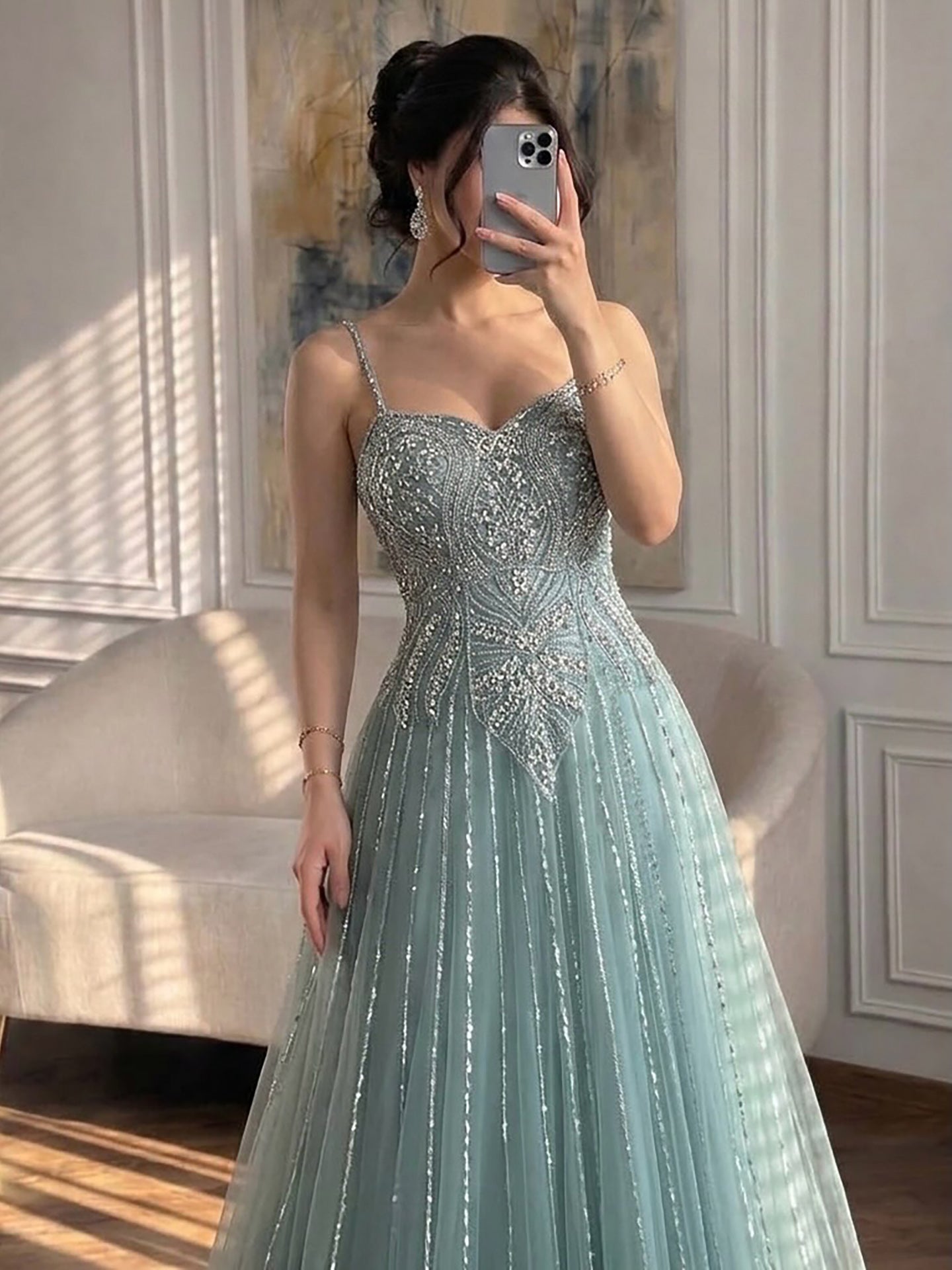 Luxury Nude Beaded A Line Evening Dress Spaghetti Strap LA73189D SERENE HILL