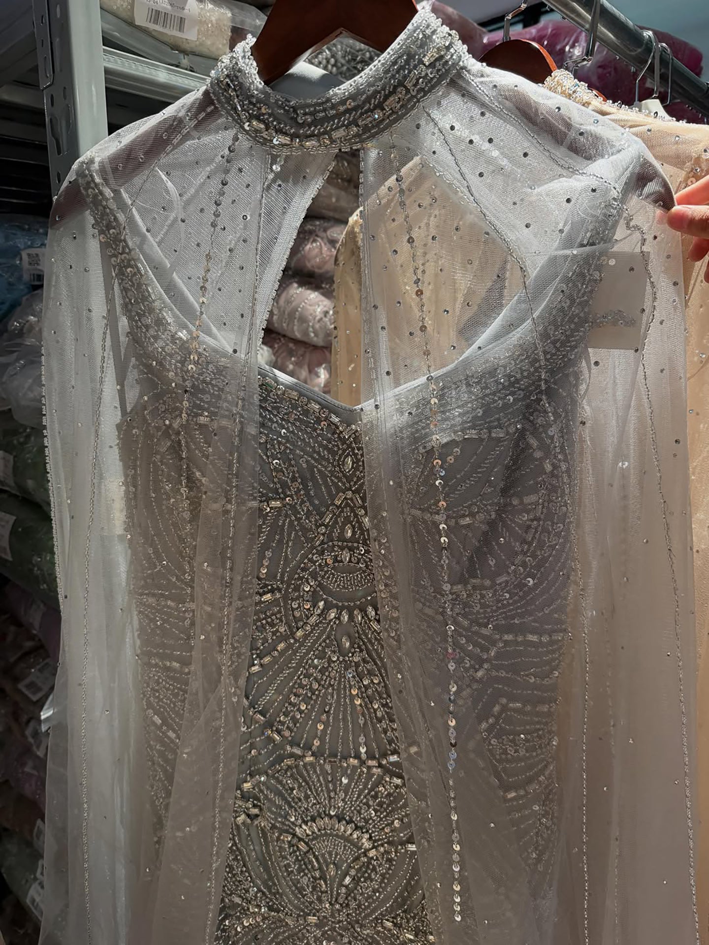 Luxury Nude Beaded Mermaid Evening Dress with Cape LA73189E SERENE HILL