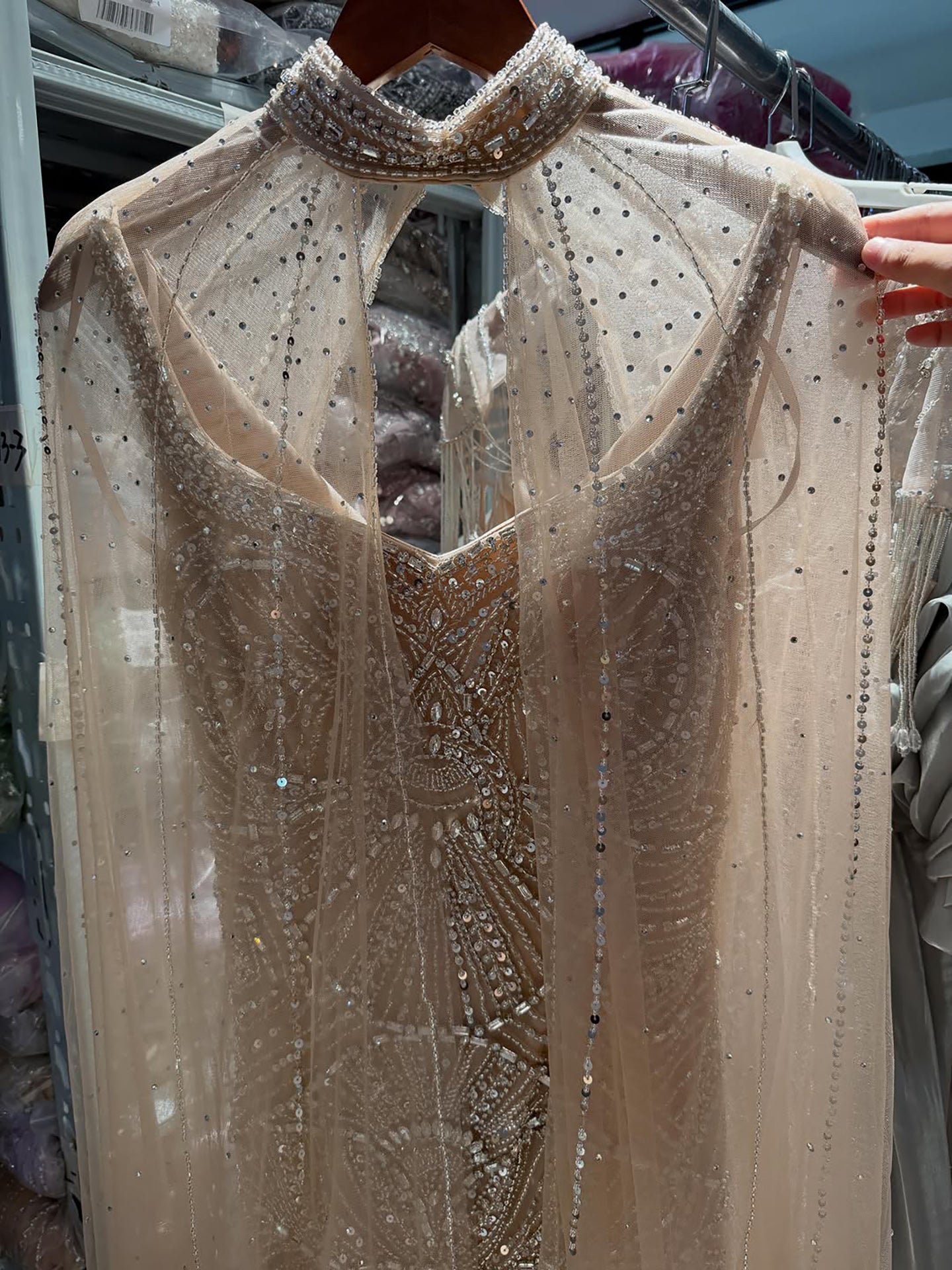 Luxury Gold Beaded Mermaid Evening Dress with Cape LA73189E SERENE HILL
