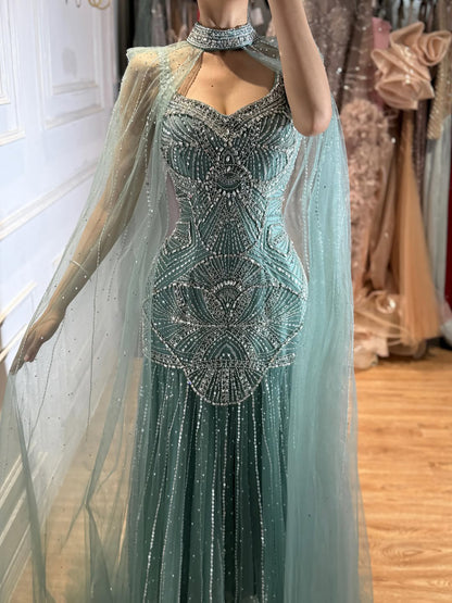 Luxury Nude Beaded Mermaid Evening Dress with Cape LA73189E SERENE HILL