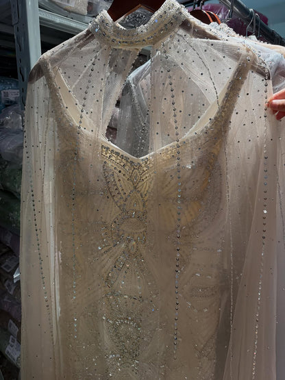 Luxury Nude Beaded Mermaid Evening Dress with Cape LA73189E SERENE HILL