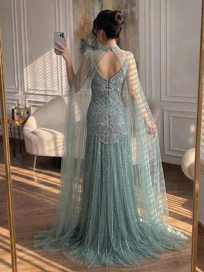 Luxury Nude Beaded Mermaid Evening Dress with Cape LA73189E SERENE HILL