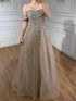 Luxury Dubai Nude Strapless Beaded A-Line Evening Dress LA73195A - SERENE  HILL
