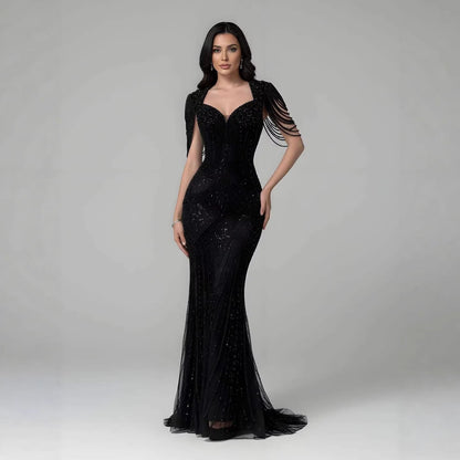 Luxury Nude Pearls Beaded Mermaid Evening Dress LA73199 - SERENE  HILL