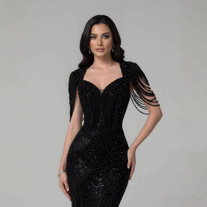 Luxury Nude Pearls Beaded Mermaid Evening Dress LA73199 - SERENE  HILL