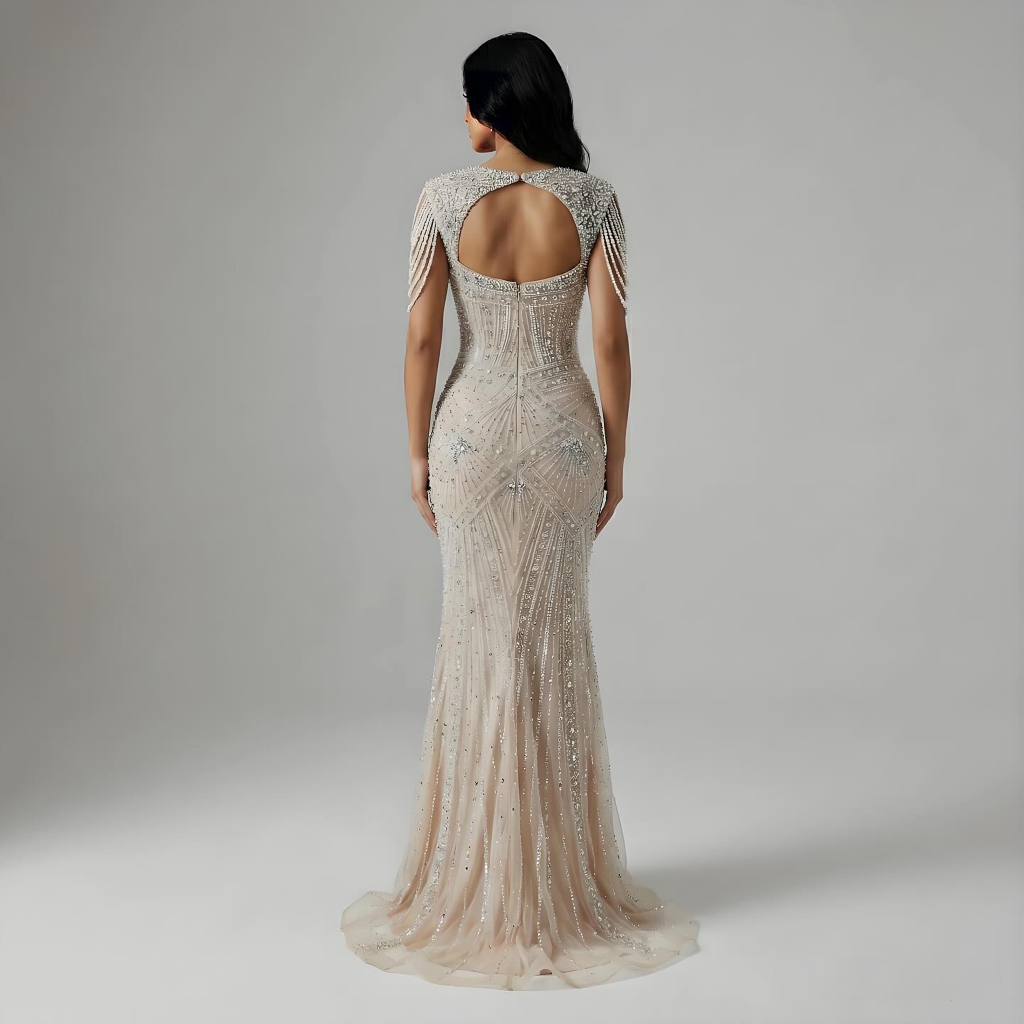 Luxury Nude Pearls Beaded Mermaid Evening Dress LA73199 - SERENE  HILL