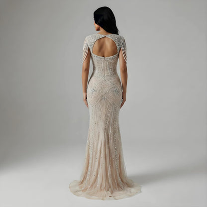 Luxury Nude Pearls Beaded Mermaid Evening Dress LA73199 - SERENE  HILL