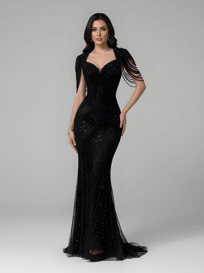 Luxury Nude Pearls Beaded Mermaid Evening Dress LA73199 - SERENE  HILL