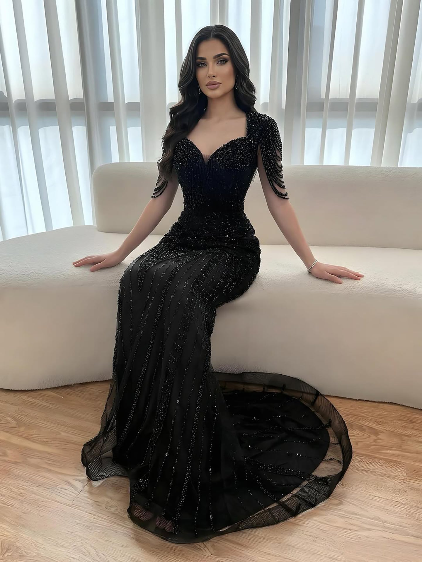 Luxury Nude Pearls Beaded Mermaid Evening Dress LA73199 - SERENE  HILL