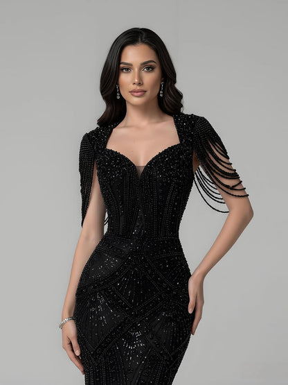 Luxury Nude Pearls Beaded Mermaid Evening Dress LA73199 - SERENE  HILL