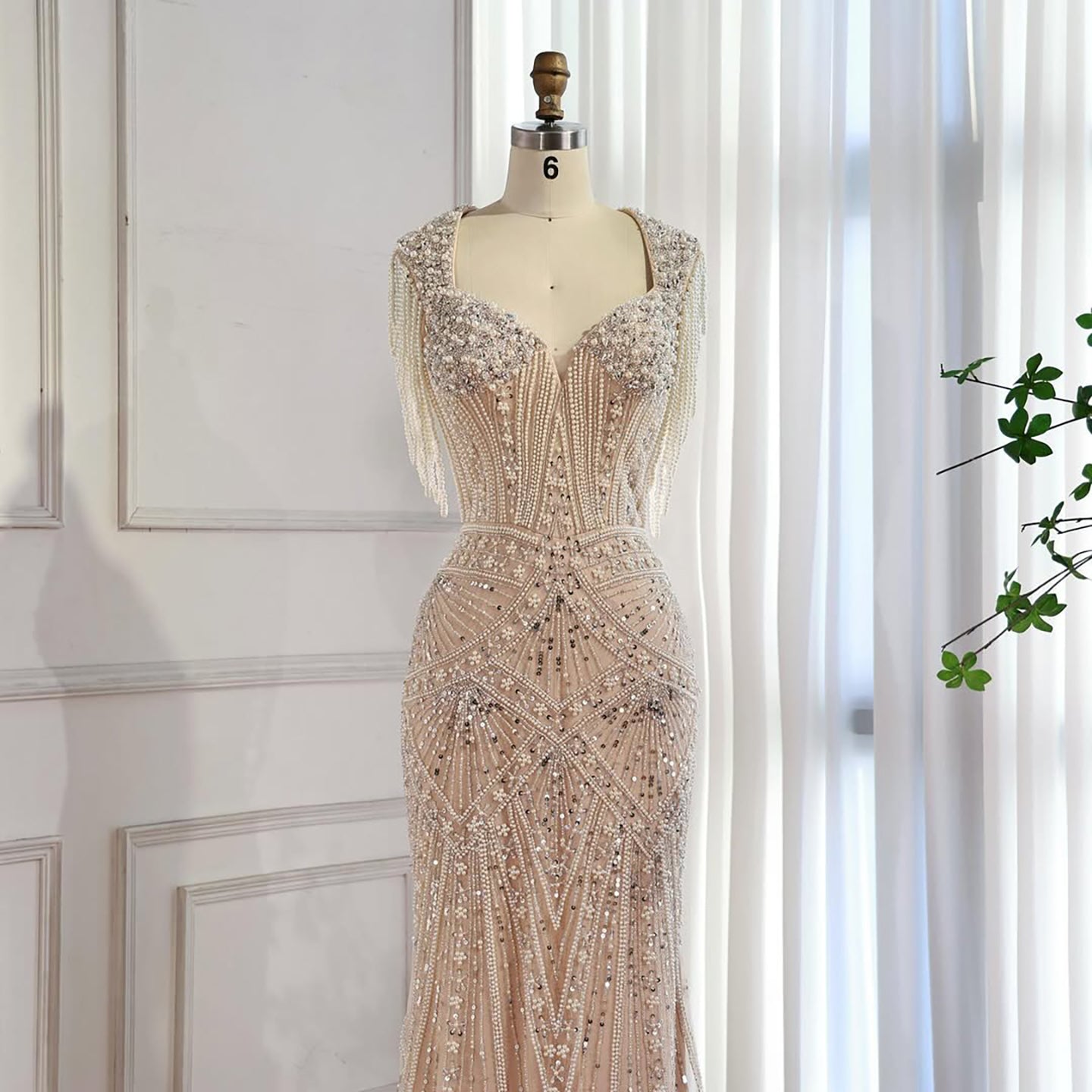 Luxury Nude Pearls Beaded Mermaid Evening Dress LA73199 - SERENE  HILL