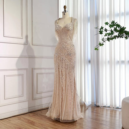 Luxury Nude Pearls Beaded Mermaid Evening Dress LA73199 - SERENE  HILL