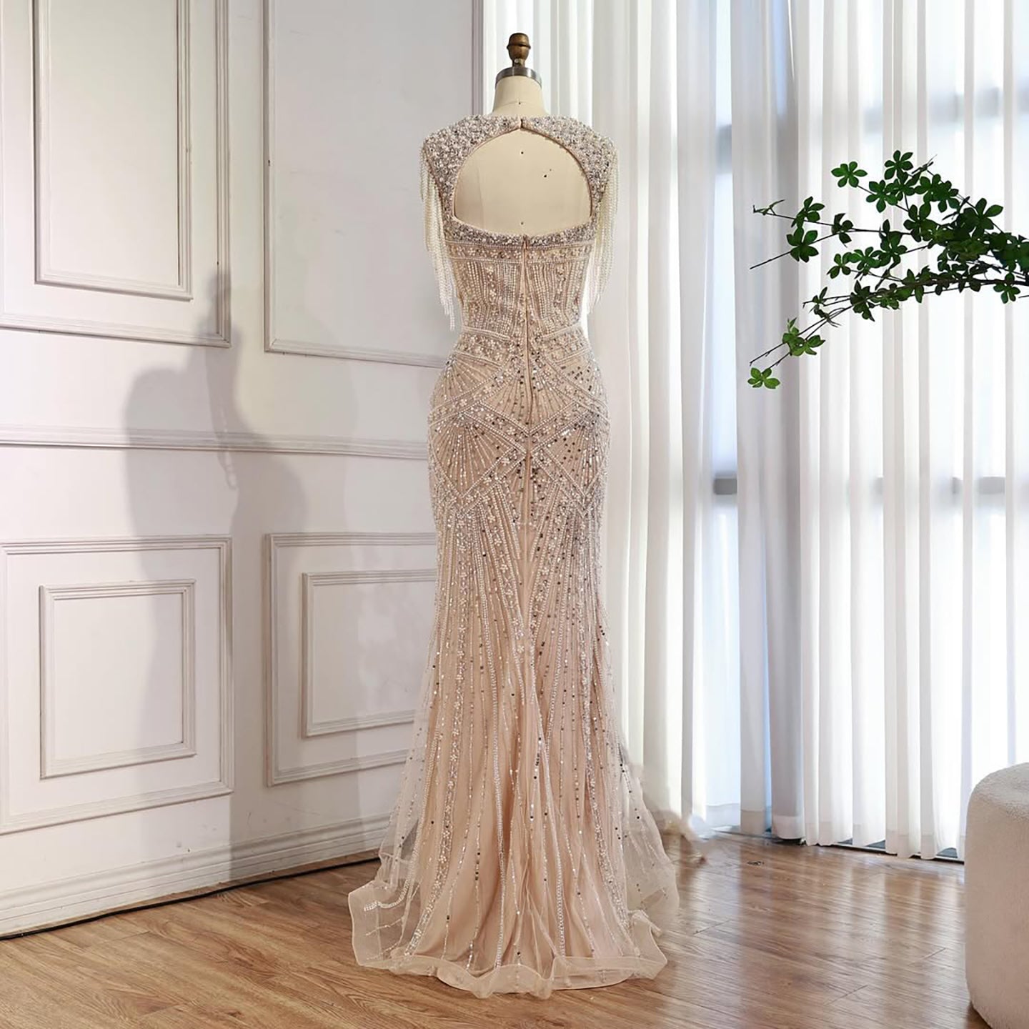 Luxury Nude Pearls Beaded Mermaid Evening Dress LA73199 - SERENE  HILL