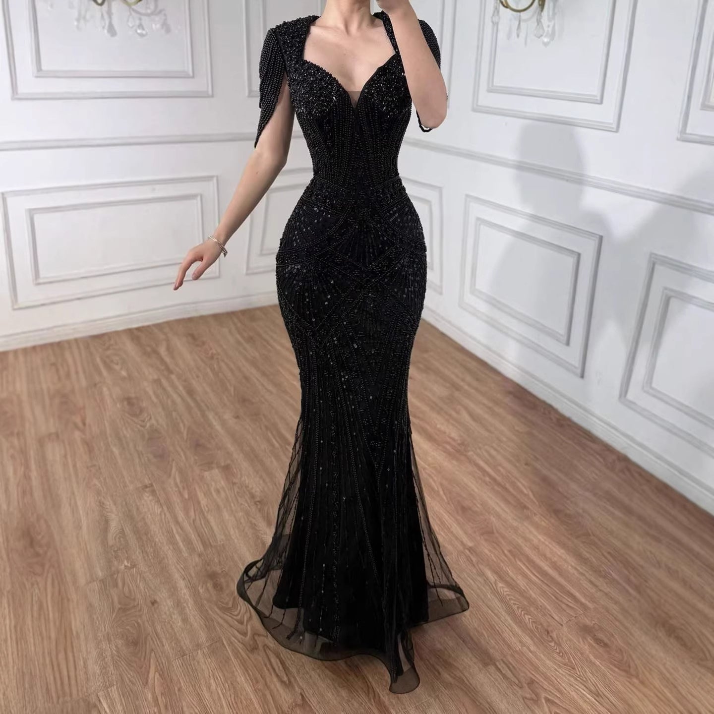 Luxury Nude Pearls Beaded Mermaid Evening Dress LA73199 - SERENE  HILL
