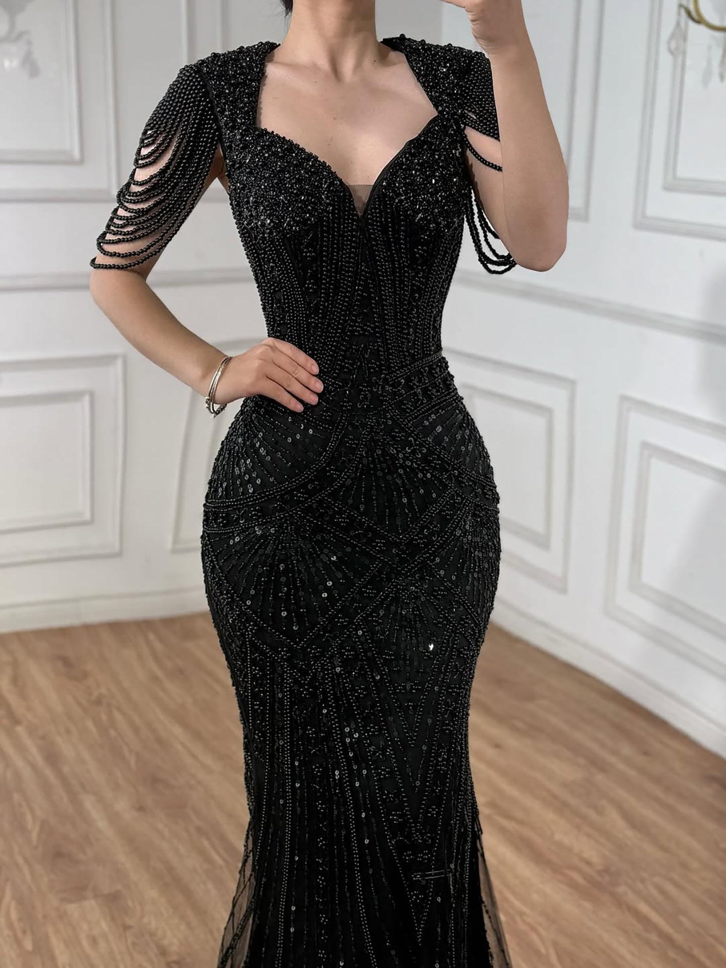 Luxury Nude Pearls Beaded Mermaid Evening Dress LA73199 - SERENE  HILL