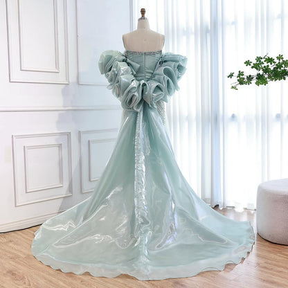 Luxury Sage Green Beaded Mermaid Evening Dress with Balloon Sleeves LA73201 - SERENE  HILL