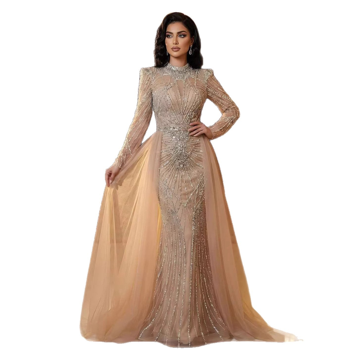 Luxury Muslim Nude Beaded Mermaid Evening Dress LA73203A - SERENE  HILL