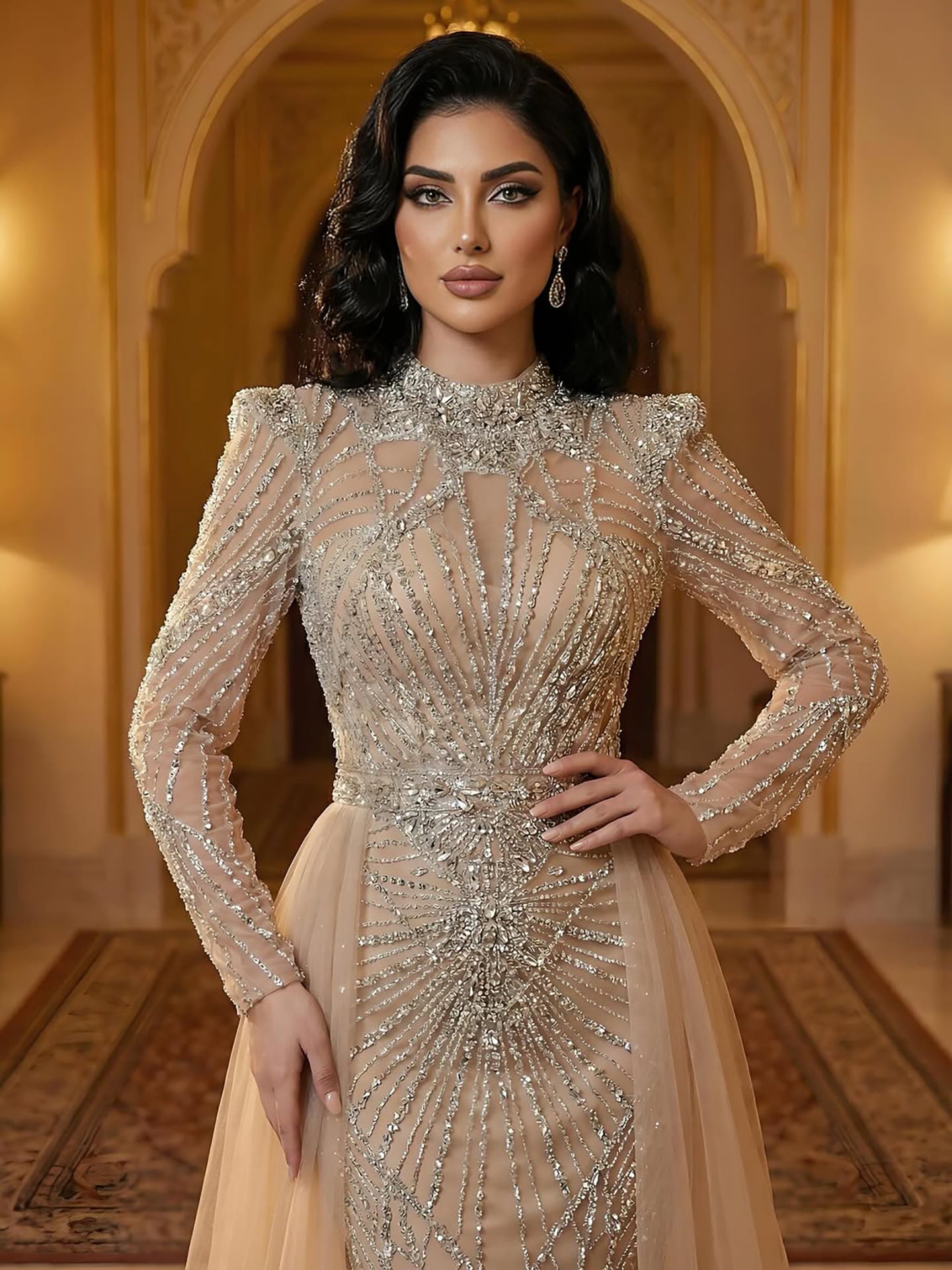 Luxury Muslim Nude Beaded Mermaid Evening Dress LA73203A - SERENE  HILL
