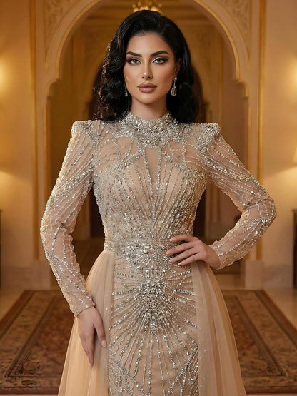 Luxury Muslim Nude Beaded Mermaid Evening Dress LA73203A - SERENE  HILL