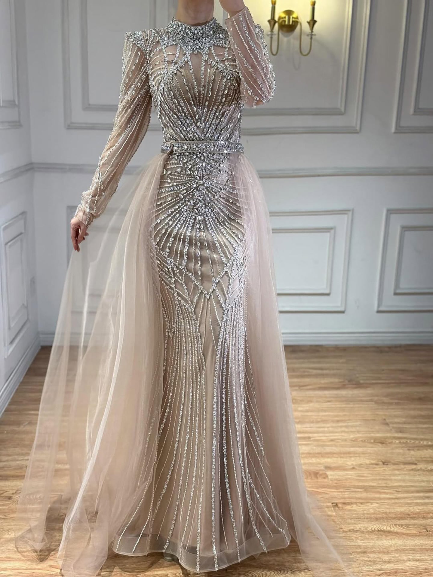 Luxury Muslim Nude Beaded Mermaid Evening Dress LA73203A - SERENE  HILL
