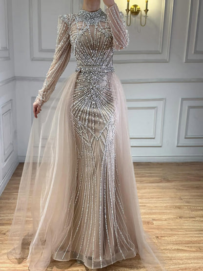 Luxury Muslim Nude Beaded Mermaid Evening Dress LA73203A - SERENE  HILL