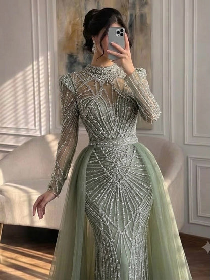 Luxury Muslim Nude Beaded Mermaid Evening Dress LA73203A SERENE HILL